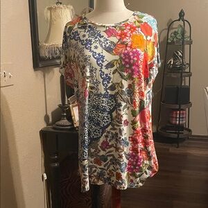 Johnny Was Vibrant Floral Short Sleeve Top